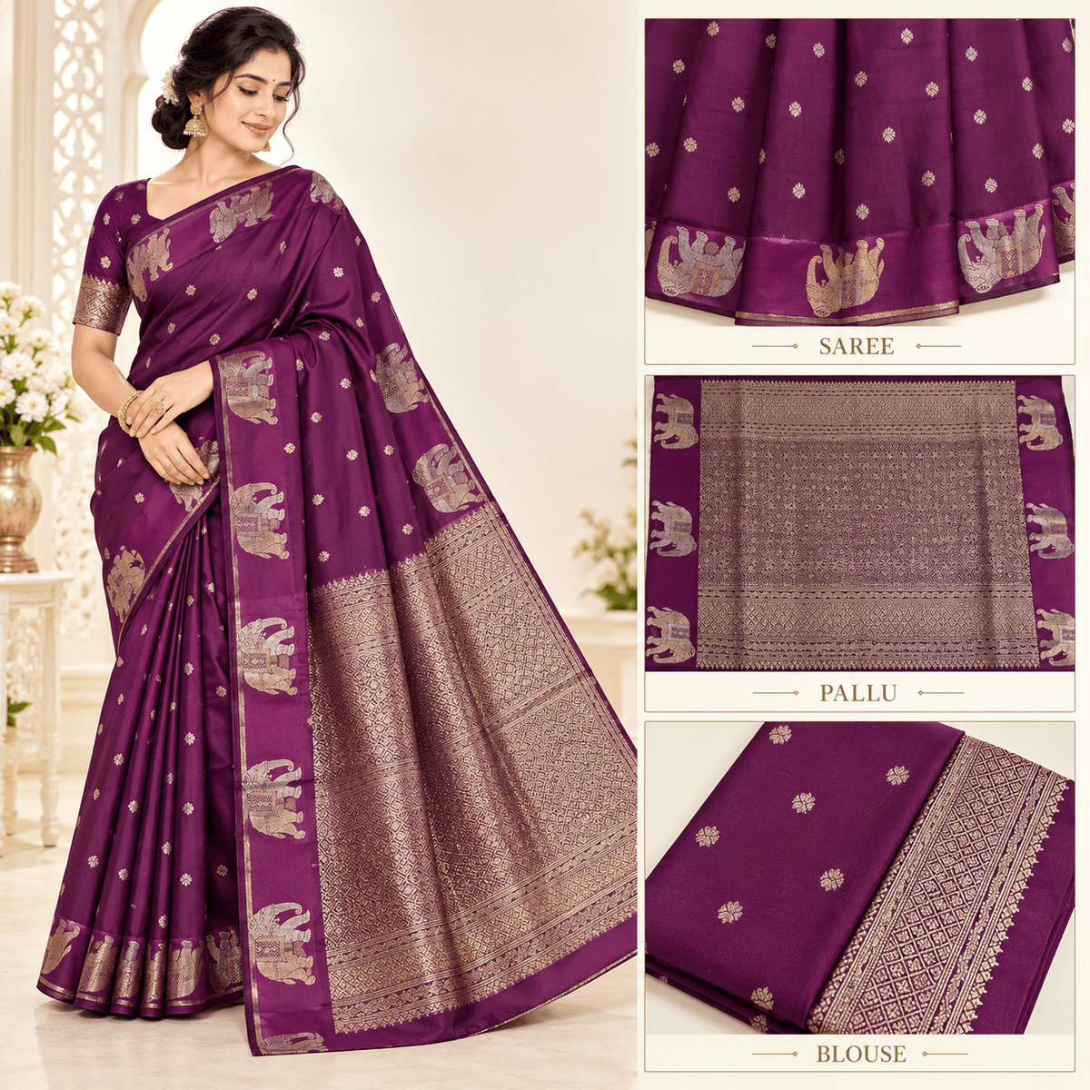 Banarasi Plum Silk Saree